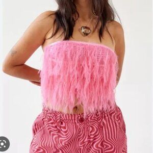 Urban Outfitters New with Tag Feather Tube Crop Top - Medium in Barbie Pink
